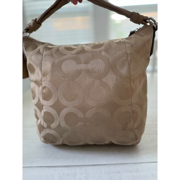 Coach Light Taupe Turnlock Canvas Shoulder Bag - Picture 6 of 11